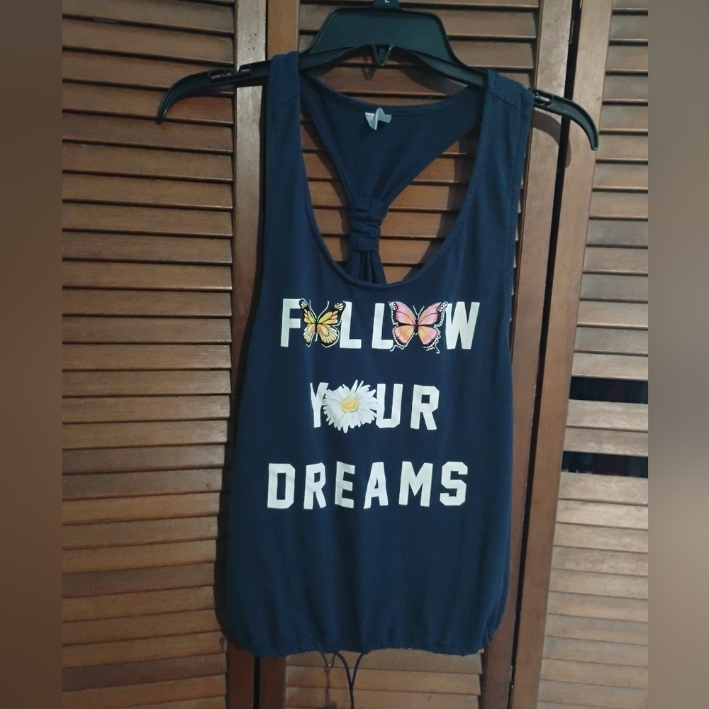 Navy Tank Top with Butterfly and Daisy Print